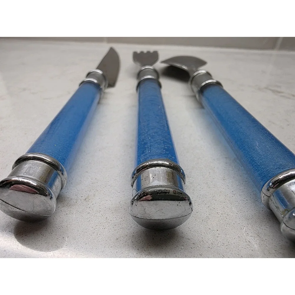 Lot of 3 Blue Lucite Handle Flatware 1 Fork/1 Spoon/1 Knife